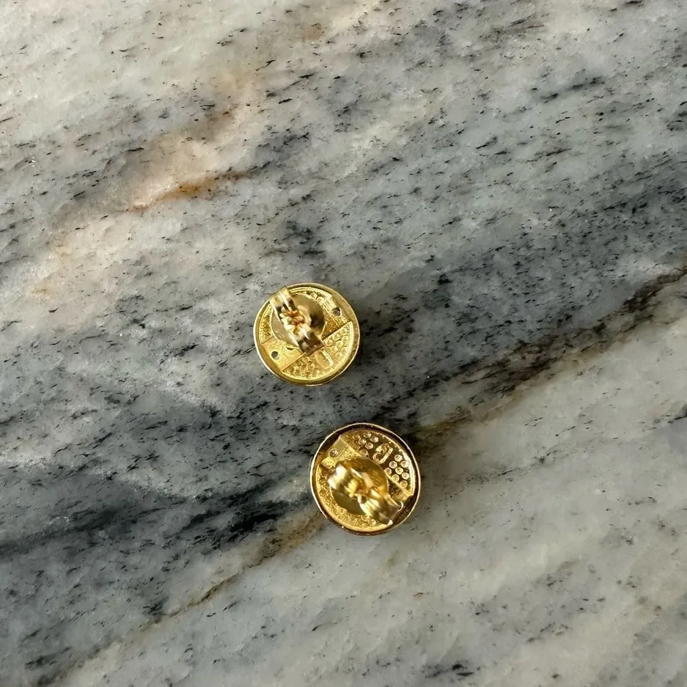 💼Adornia 14k Gold Plated Swarovski Crystal Coin Stud Earrings NWT Pierced